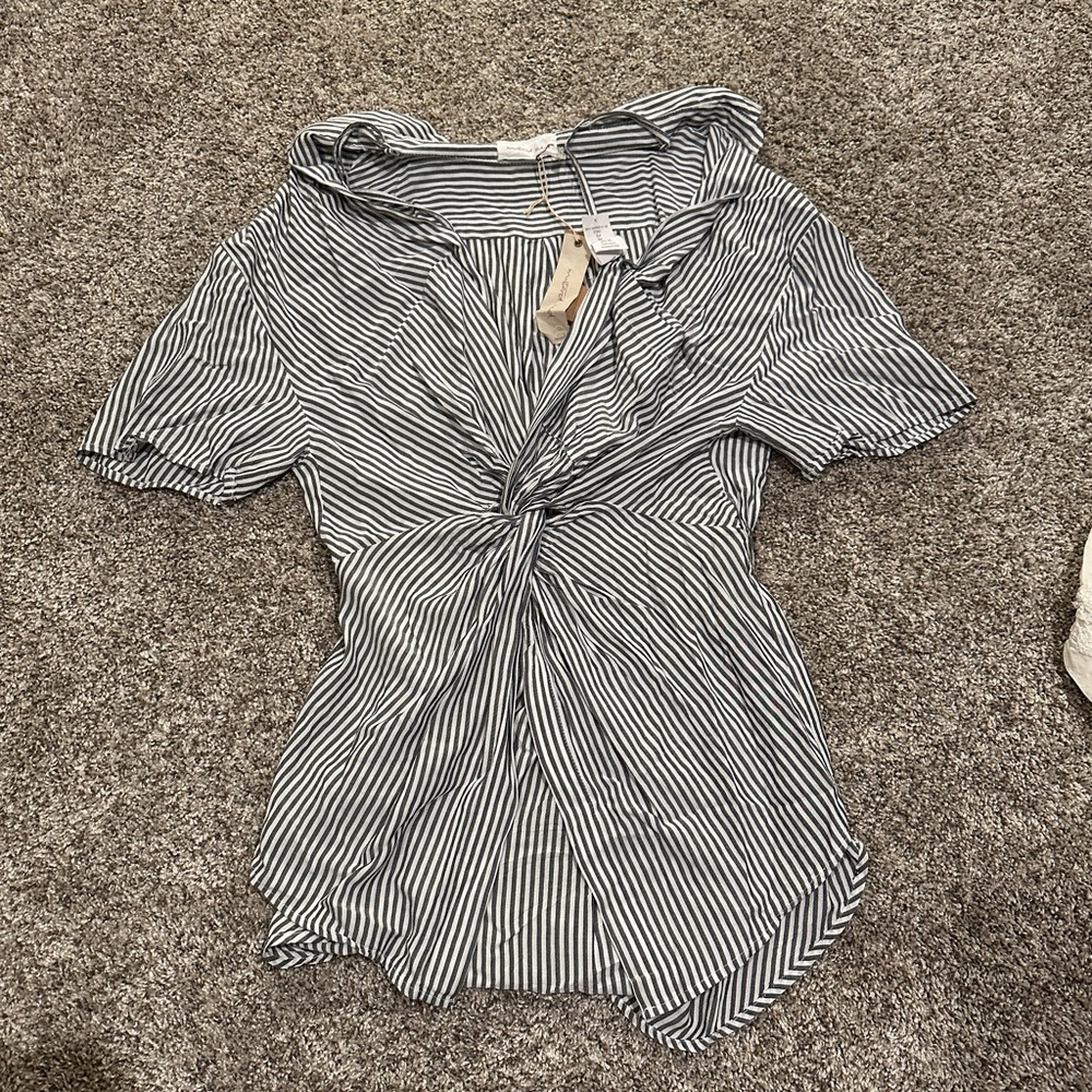 Mustard Seed Black and White Striped Blouse